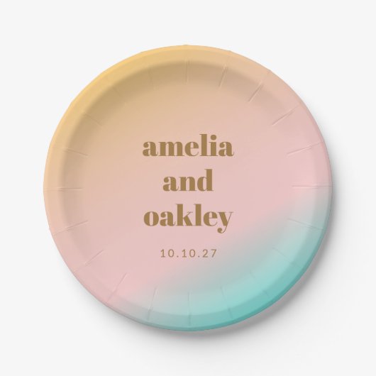 Retro Pastel Roze Gradiënt Unieke Bruiloft Custom Papieren Bordje (Voorkant)