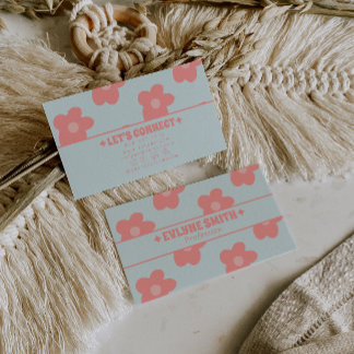 Retro Pastel Roze Groovy Bloemige Boho Meisjesacht Visitekaartje