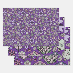 Retro pastel roze Paarse bloem naadloos patroon Inpakpapier Vel