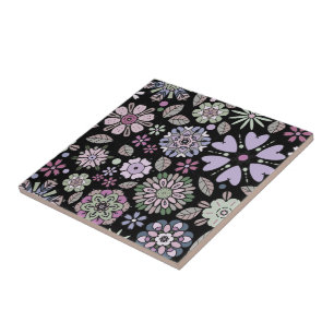 Retro Pastel Roze Paarse Bloemige Naadloos Patroon Tegeltje