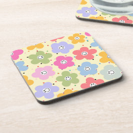 Retro Pastel Smiley Bloem Patroon Drink Onderschaa Bier Onderzetter