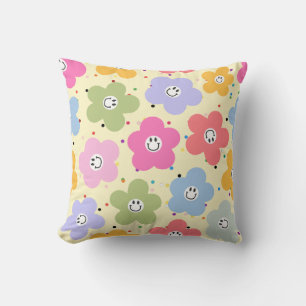 Retro Pastel Smiley Bloem Patroon Worp Kussen