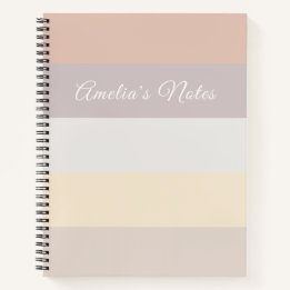 Retro Pastel Strepen Roze Pink Grijs | Met Monogra Notitieboek
