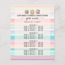 Retro Pastel strepen Zoete Bakkerij Prijslijst Men