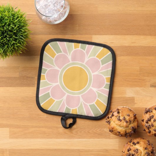 Retro Pastel Sunshine Personalized Kitchen Pannenlap (Top down)
