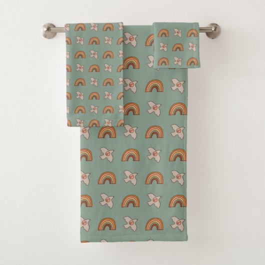 Retro Pastel Towel 70s Groovy Earthy Bath Vibes Bad Handdoek (Insitu)