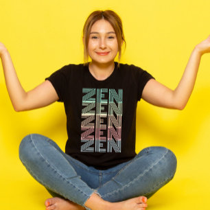 retro pastel ZEN Kleurrijke gradiënt Yoga zwart T-shirt