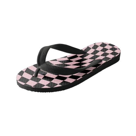 Retro Pastel zwart roze cheques gekookt checkboard Kinder Teenslippers (Schuin)