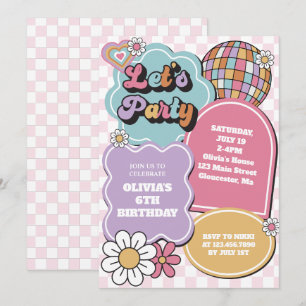 Retro pastelkleurige discobal en madeliefjes Verja Kaart