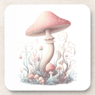 Retro pastelpaddenstoelen design met zachte kleure bier onderzetter