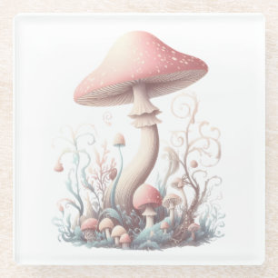 Retro pastelpaddenstoelen design met zachte kleure glazen onderzetter
