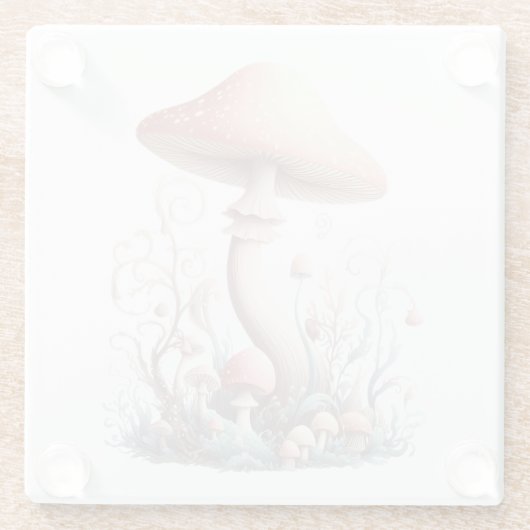 Retro pastelpaddenstoelen design met zachte kleure glazen onderzetter (Achterkant)