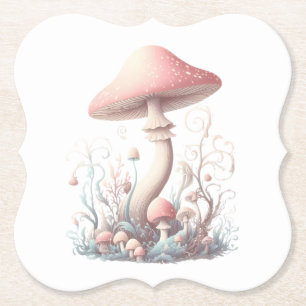 Retro pastelpaddenstoelen design met zachte kleure kartonnen onderzetters