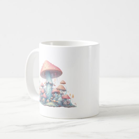 Retro pastelpaddenstoelen design met zachte kleure koffiemok (Voorkant links)