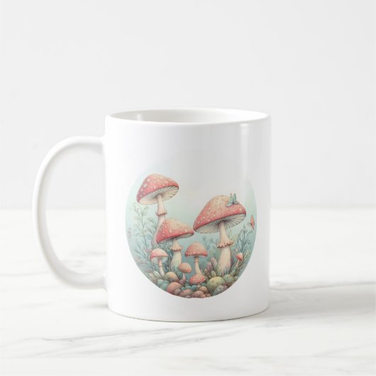 Retro pastelpaddenstoelen design met zachte kleure koffiemok (Links)