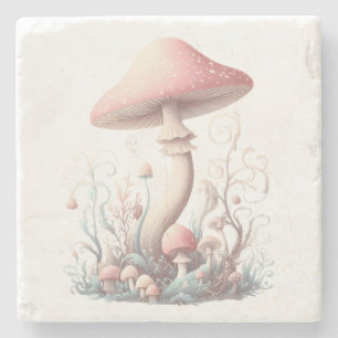 Retro pastelpaddenstoelen design met zachte kleure stenen onderzetter