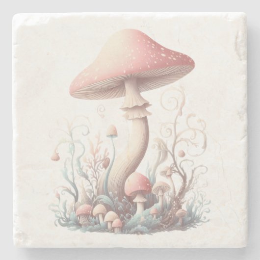 Retro pastelpaddenstoelen design met zachte kleure stenen onderzetter (Voorkant)