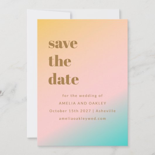 Retro Pastels Gradiënt Eenvoudige Unieke Huwelijks Save The Date (Voorkant)