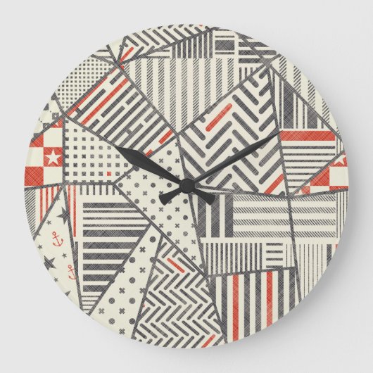 Retro Patchwork: Abstract geometrisch ontwerp Grote Klok (Voorkant)