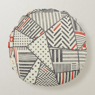 Retro Patchwork: Abstract geometrisch ontwerp Rond Kussen