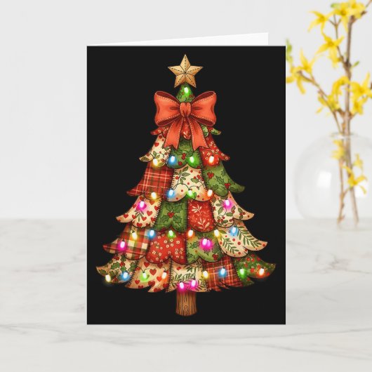 Retro Patchwork Bow Christmas,rustic Country Chris Kaart (Gele Bloem)