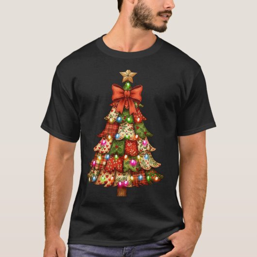 Retro Patchwork Bow Christmas,rustic Country Chris T-shirt (Voorkant)