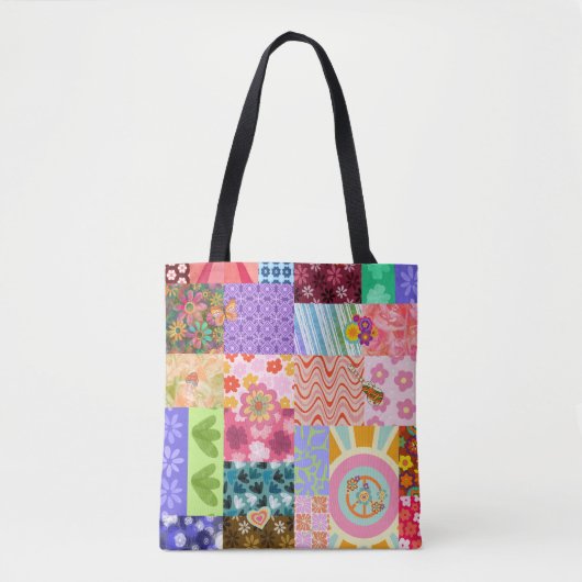 Retro Patchwork Groovy Boho Schoudertas Draagtas (Voorkant)