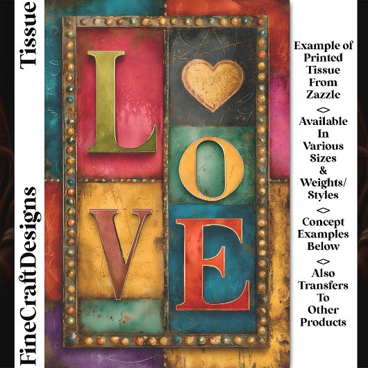 Retro Patchwork "LOVE" Panel Sign DP9 Decoupage Tissuepapier