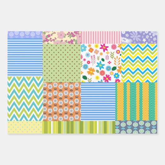 Retro Patchwork Quilt naaipatroon thema Inpakpapier Vel (Voorkant 3)