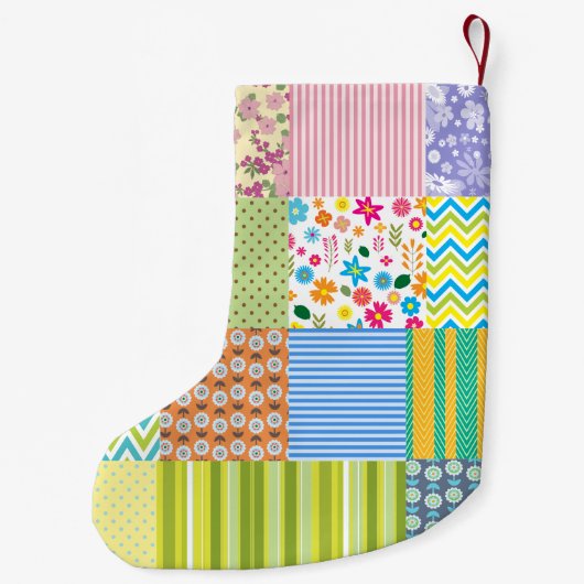 Retro Patchwork Quilt Pattern Kerstfeestdag Kleine Kerstsok (Achterkant)