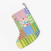 Retro Patchwork Quilt Pattern Kerstfeestdag Kleine Kerstsok (Achterkant (Hangend))