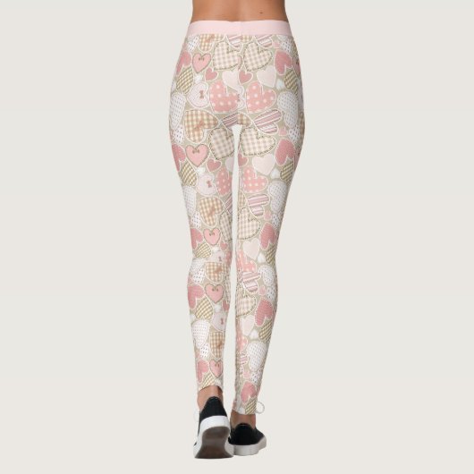 Retro Patchwork Quilt Roze Hart Patroon Leggings (Achterkant)