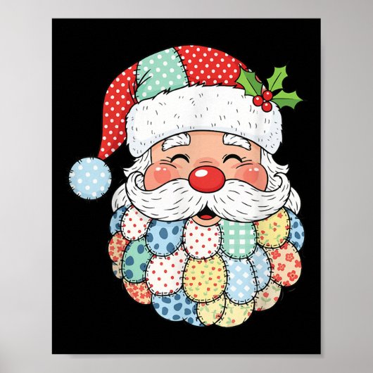 Retro Patchwork Santa Claus Christmas Preppy Xmas Poster (Voorkant)