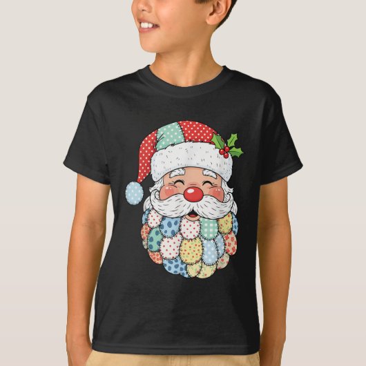 Retro Patchwork Santa Claus Christmas Preppy Xmas T-shirt (Voorkant)