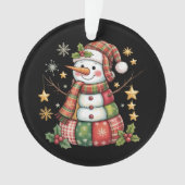 Retro Patchwork Sneeuwman Vrolijk Kerstkoket Ornament (voorkant)