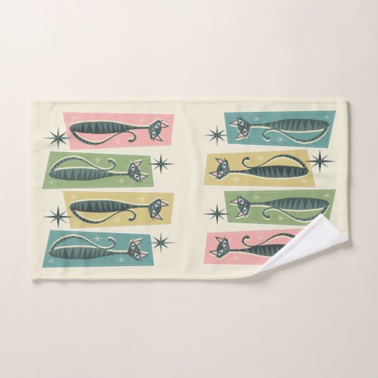 Retro Patchwork Tabbies ©studioxine Bad Handdoek (Handdoek)