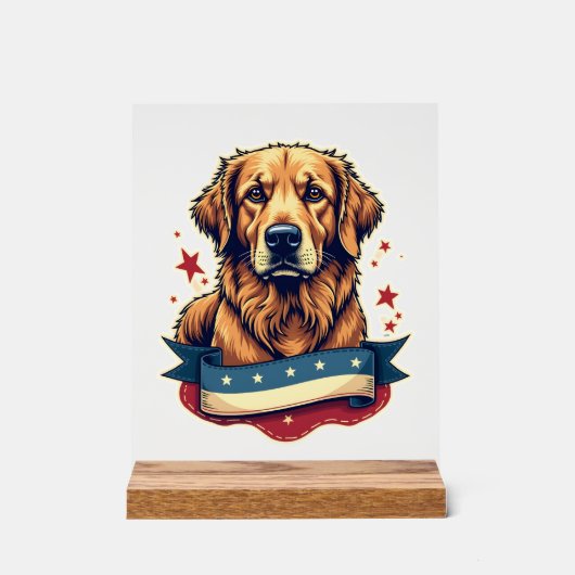 Retro Patriotic Golden Retriever Engraving Tee 4 (Recto)