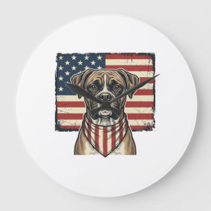 Retro Patriottisch Boxer Hond Vlag Shirt Ontwerp_1 Grote Klok