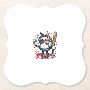 Retro Patriottisch Honkbal Mascotte T-shirt Ontwer Kartonnen Onderzetters