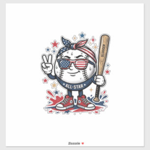 Retro Patriottisch Honkbal Mascotte T-shirt Ontwer Sticker
