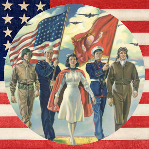 Retro Patriottisch, Trots Militair Personeel Helde Ronde Sticker