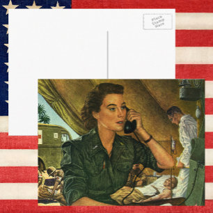Retro Patriottisch, Verpleegster aan de telefoon Briefkaart