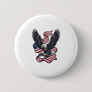 Retro Patriottische Adelaar Vector T-shirt Ontwerp Ronde Button 5,7 Cm