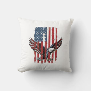 Retro Patriottische Adelaar Vlag T-shirt Ontwerp_1 Kussen