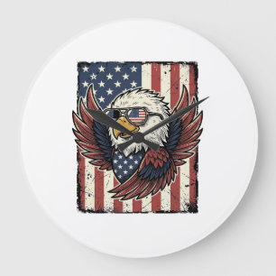 Retro Patriottische Adelaar Zonnebril Shirt Ontwer Grote Klok