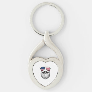 Retro Patriottische Baard Zonnebril Grafische Shir Sleutelhanger