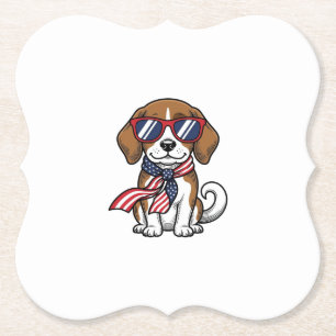 Retro Patriottische Beagle Hond Zonnebril Shirt_1 Kartonnen Onderzetters