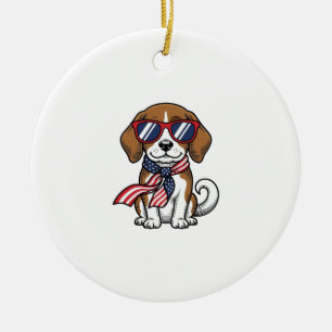Retro Patriottische Beagle Hond Zonnebril Shirt_1 Keramisch Ornament