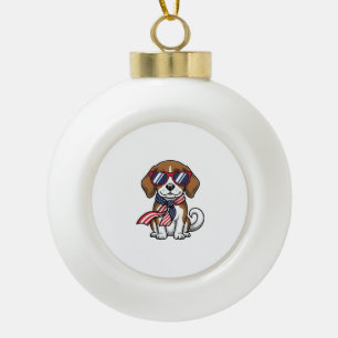 Retro Patriottische Beagle Hond Zonnebril Shirt_1 Keramische Bal Ornament