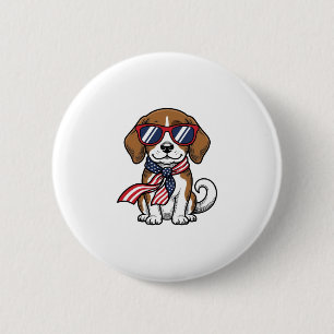 Retro Patriottische Beagle Hond Zonnebril Shirt_1 Ronde Button 5,7 Cm